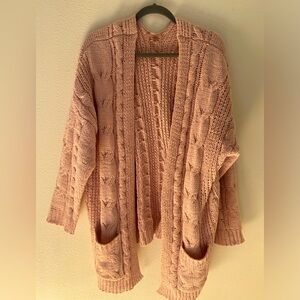 Love Tree Chenille Cable Knit Open Front Cardigan in Blush Color Size L